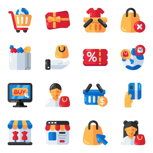 Vector set of buying flat icons