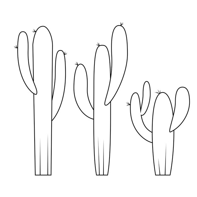 Set di cactus in linee nere pagine da colorare