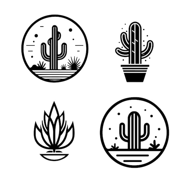 Set of cacti icons sketch hand drawn vector illustration logo