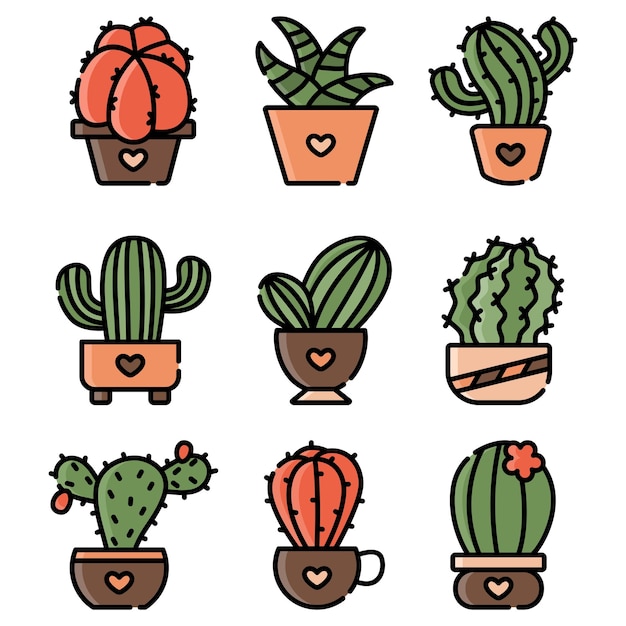 Set of cactus line art illustration