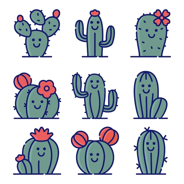 Vector set of cactus line art vector