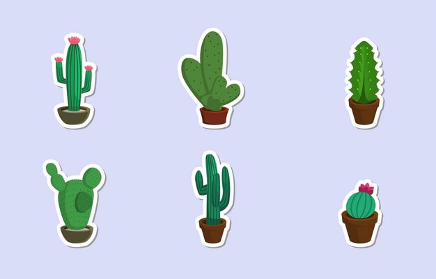 Set of Cactus Pot Sticker