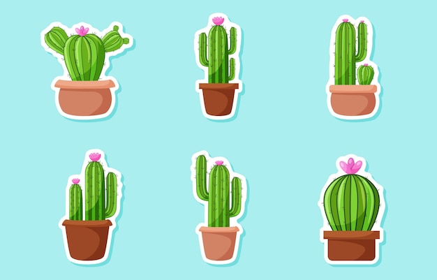 Set of Cactus Sticker for Journal Templates