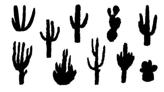 Set of cactus Vector black silhouettes on white background