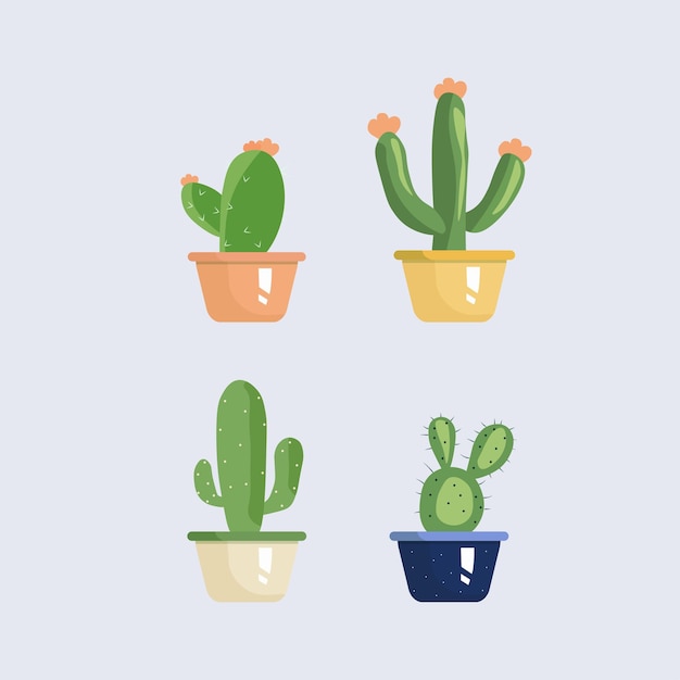 Set cactussen in potten Vectorillustratie in platte stijl