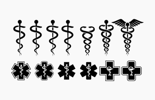 set Caduceus Medical Snake Logo template icon pack