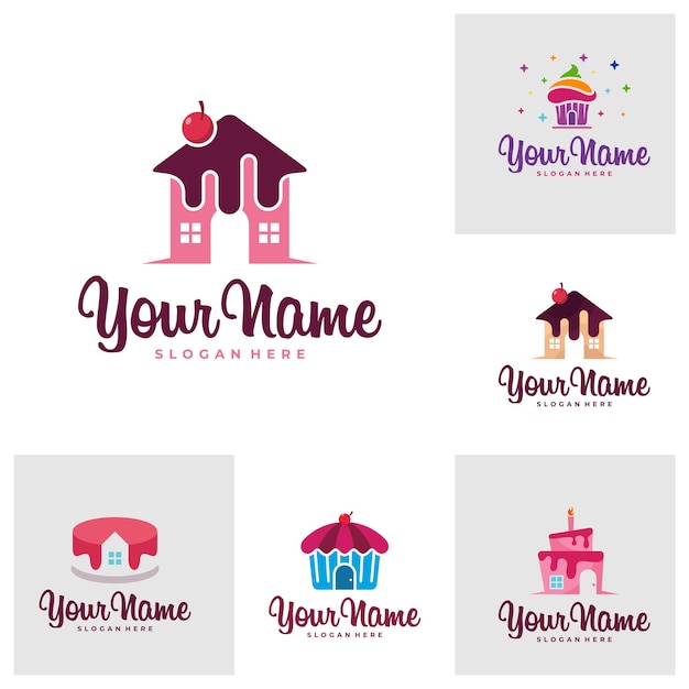 Set of Cake House logo design vector Icon Symbol Template Illustration