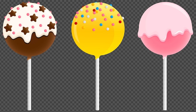 Set cake pops chocolade mango en aardbeien smaken met frosting en sprinkles