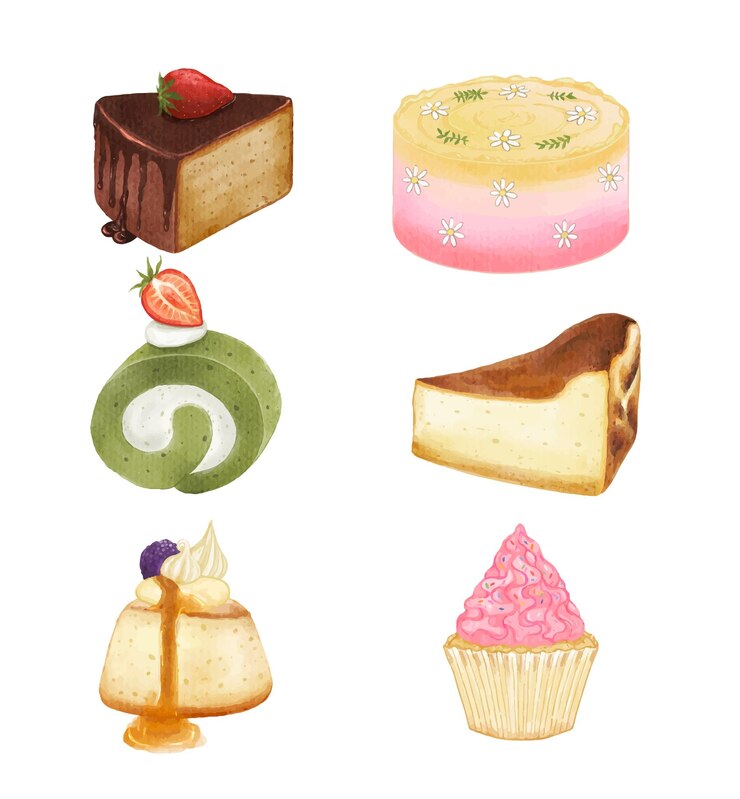 Vector set of cake sweet dessert bakery watercolor