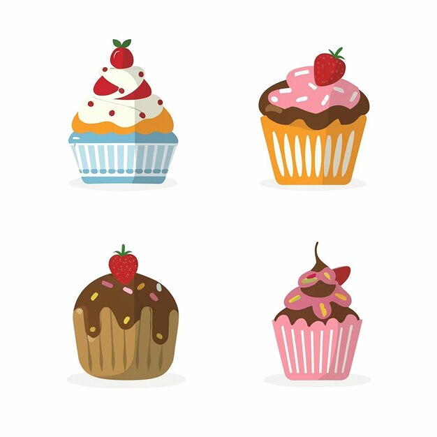 Vector set of cakes and cupcakes icons on a white background