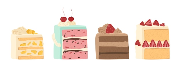 Vector set of cakes slices vector concept