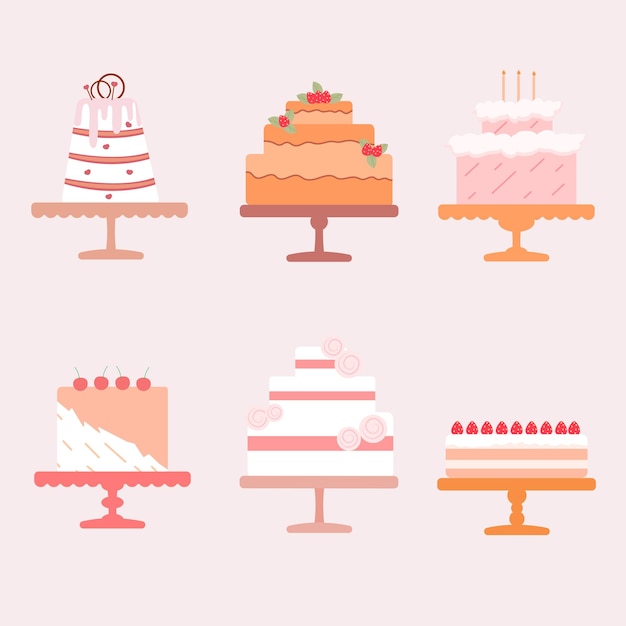 セットケーキかわいいケーキイラストベクターイラスト誕生日はがきカバーのコンセプト