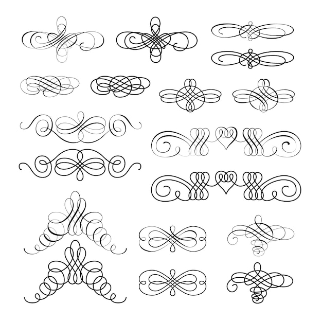 Vector set of calligraphic design elements and page decorations