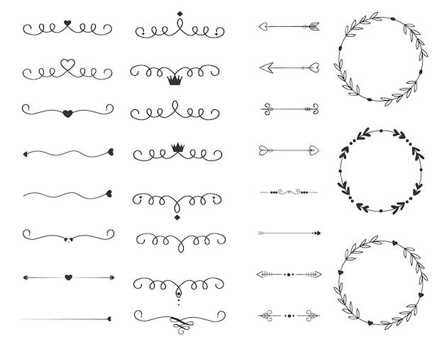 Набор элементов дизайна каллиграфической линии. Векторная иллюстрация