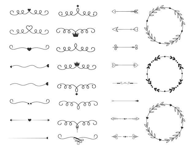 Set of calligraphic line design elements. vector illustration