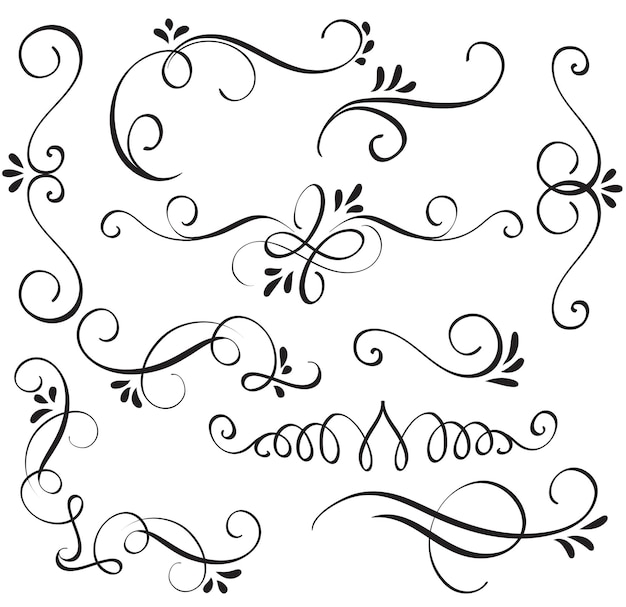 Vettore set di calligrafia arte fiorita con vortici decorativi vintage per il design illustrazione vettoriale eps10