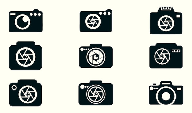 Set of camera lens aperture icons with modern photo position of a diaphragm petalscamera lens signs