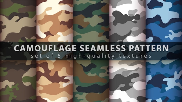 Vector set camouflage military seamless pattern