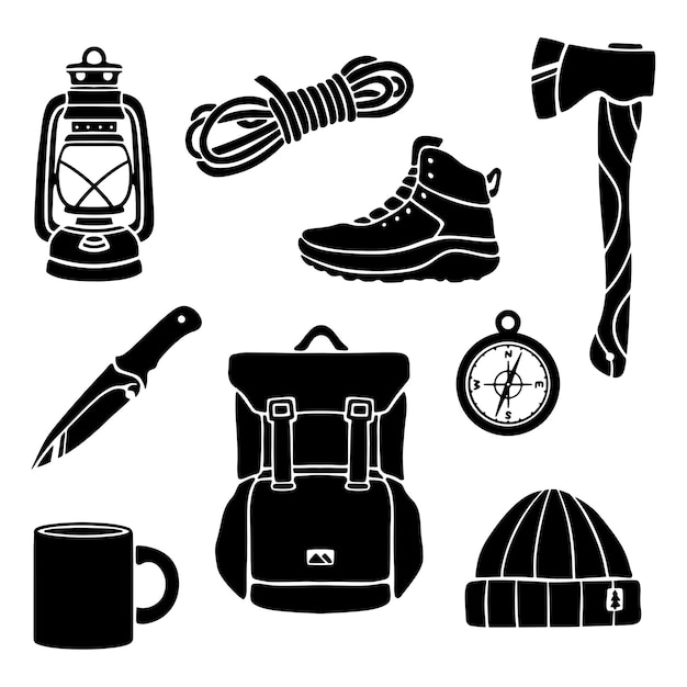 set of camping element icon vector