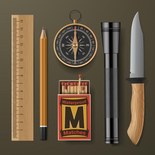 Vector set of camping hiking equipment vector illustration