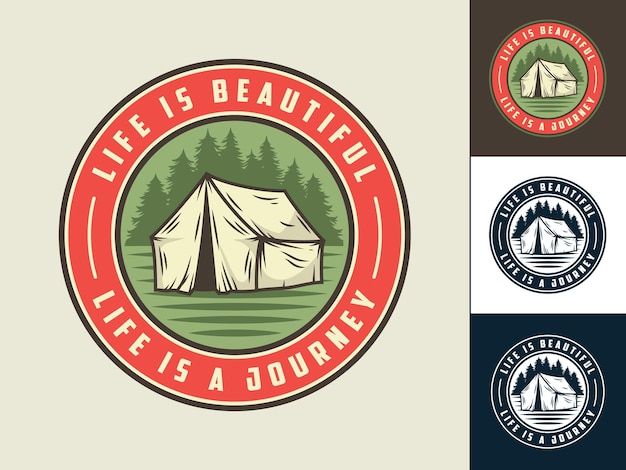 Vector set of camping tent patch for travel outdoor trip