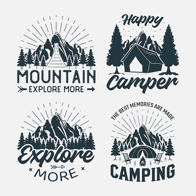 Set of camping typography badges and labels