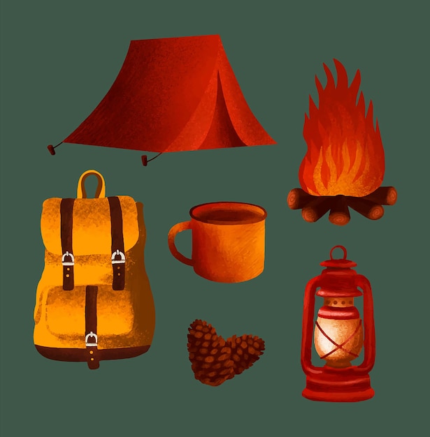 Set of campsite things