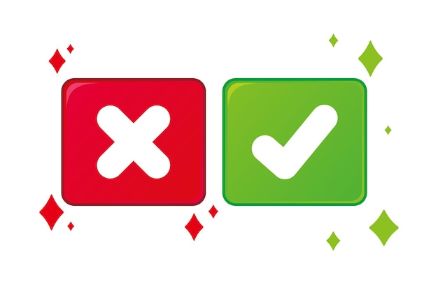 Set of cancel and check button collection to make an icons. green yes and red no correct incorrect