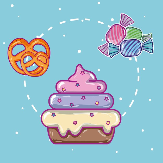 Vettore set di icone di caramelle su sfondo colorato