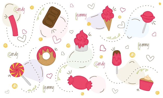 Set of candies Sweet desserts Vector