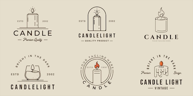 Set of candle logo line art vector simple minimalist illustration template icon graphic design bundle collection of various wax sign or symbol for shop or business concept