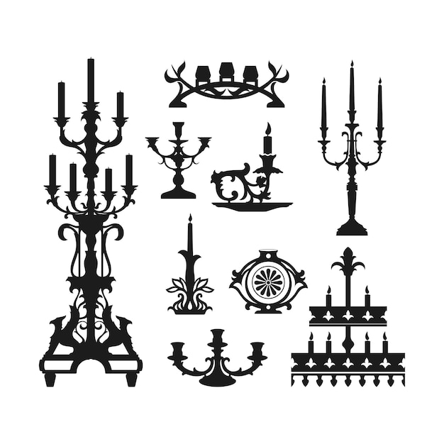 Vector set of candles and candlesticks