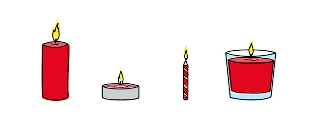Set di candele a mano disegnare illustrazione con colore minimalismo vettoriale