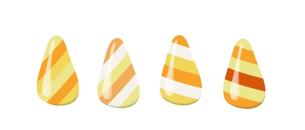 Set of Candy Corn for Halloween Sweets for children in yellow white and orange colors Flat Isolated vector stock illustration EPS 10