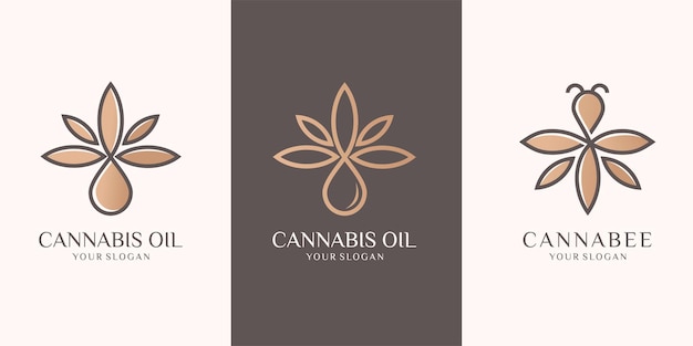 Набор из листьев конопли, масла, бабочки. вдохновение для дизайна логотипа. Премиум векторы