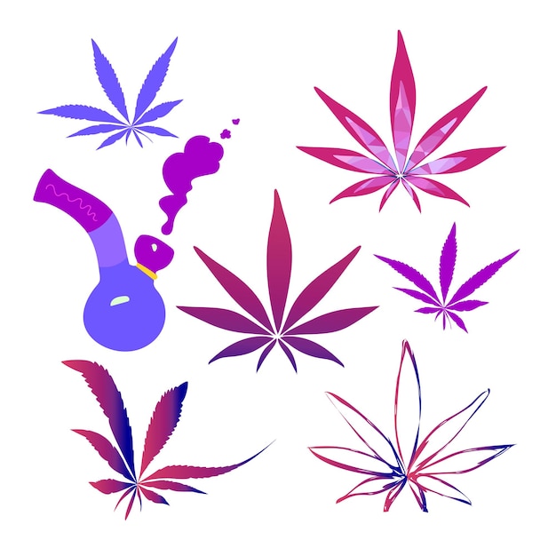 Set of cannabis leaves  smoking bong