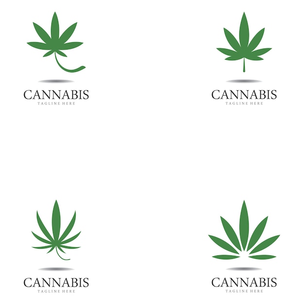 Set of cannabis marijuana hemp leaf logo