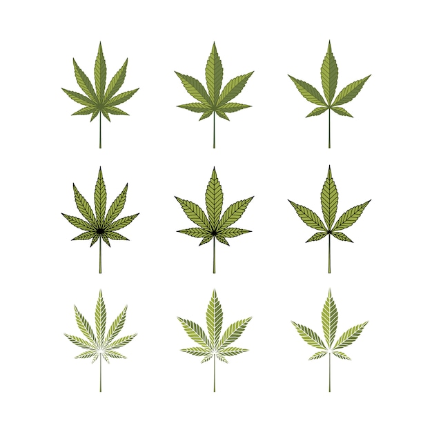 Set cannabis marijuana hemp pot leaf silhouette logo