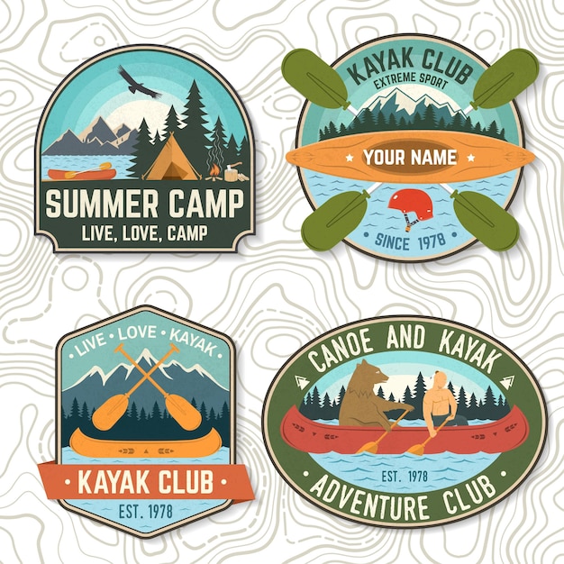 Set of canoe and kayak club badges Vector