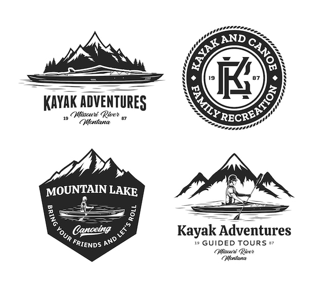 Vector set of canoeing and kayaking badges