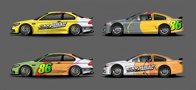 Set of car graphic background. abstract race style livery design for vehicle vinyl sticker wrap