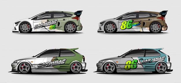 Set of car livery Graphic. abstract racing shape design for vehicle vinyl wrap background