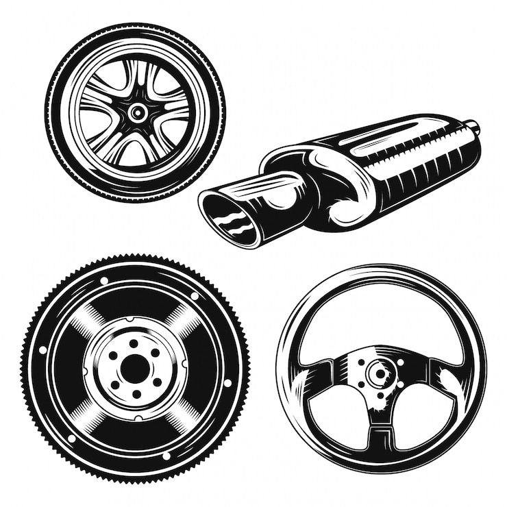 Vector 車の部品要素のセット