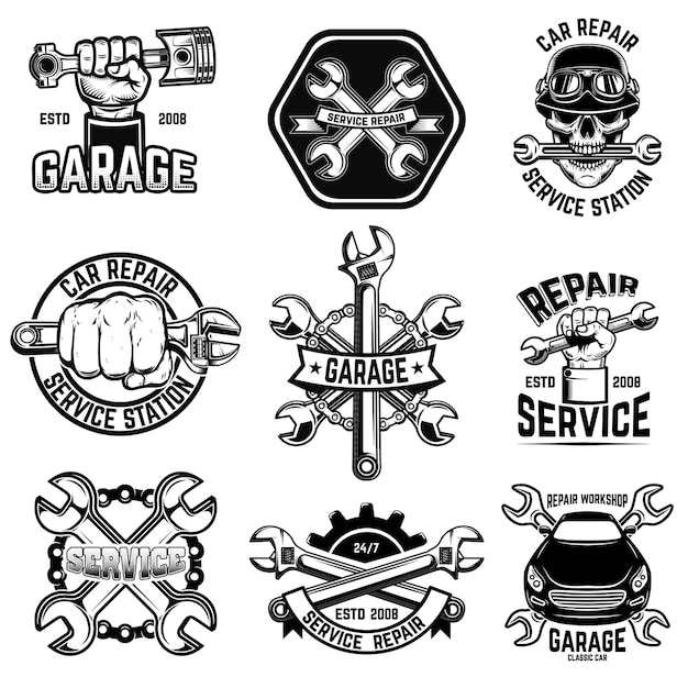 set of car repair workshop emblems