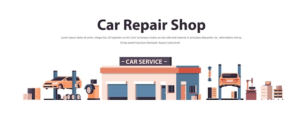 Vector set car service elements collection automobile check up maintenance station repair shop concept isolated horizontal copy space vector illustration