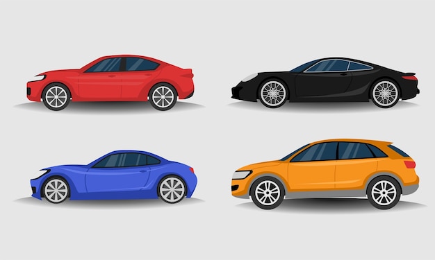 set car side view city vehicle collection vector illustration flat style design sedan sport car