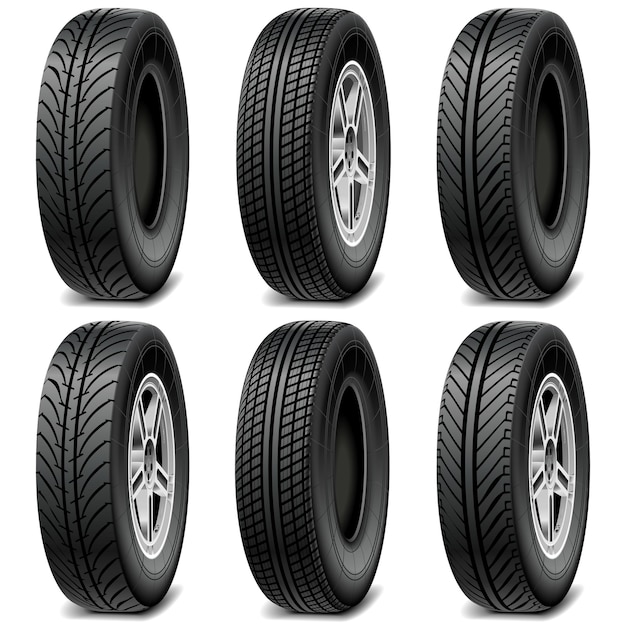 Set of Car Tires isolated on white