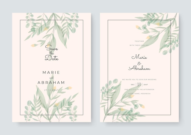 set of card with flower, leaves watercolor. wedding ornament concept. floral poster, invite. vector decorative greeting card or invitation design background. orange brush with green watercolor leaf