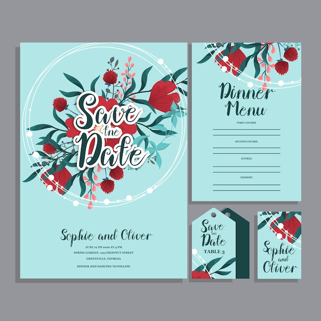 Set of card with flower rose