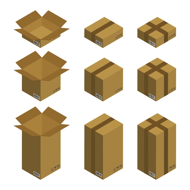 Set Cardboard Box Vector Illustration